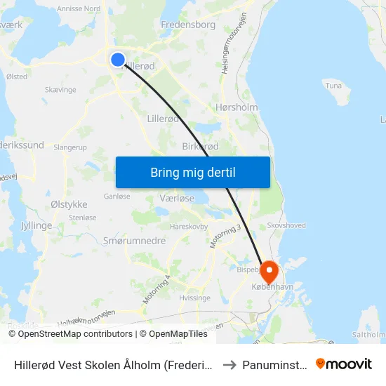 Hillerød Vest Skolen Ålholm (Frederiksværksgade) to Panuminstituttet map