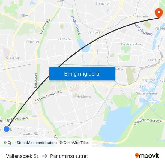 Vallensbæk St. to Panuminstituttet map
