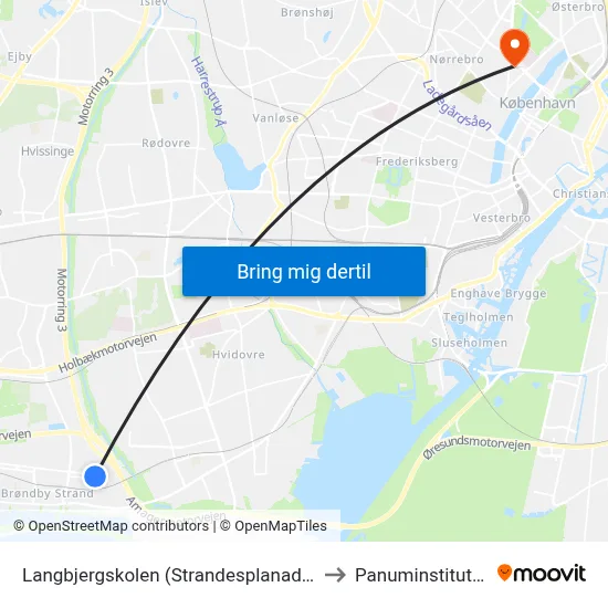 Langbjergskolen (Strandesplanaden) to Panuminstituttet map