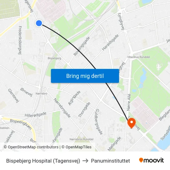 Bispebjerg Hospital (Tagensvej) to Panuminstituttet map