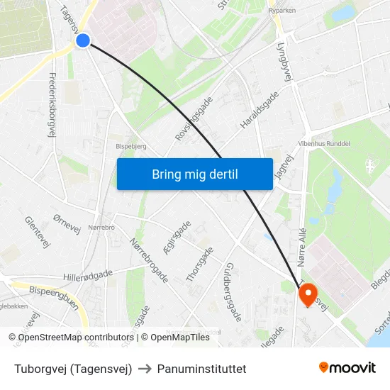 Tuborgvej (Tagensvej) to Panuminstituttet map