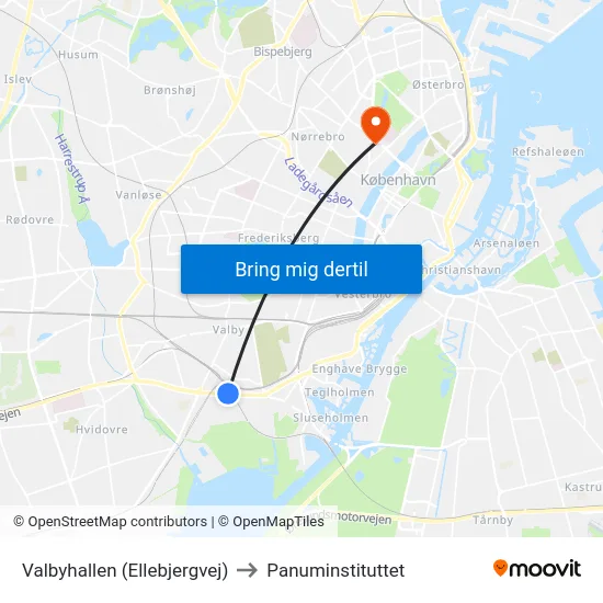 Valbyhallen (Ellebjergvej) to Panuminstituttet map