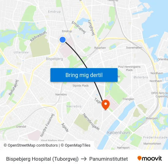 Bispebjerg Hospital (Tuborgvej) to Panuminstituttet map