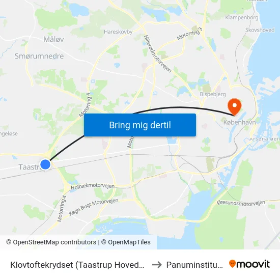 Klovtoftekrydset (Taastrup Hovedgade) to Panuminstituttet map
