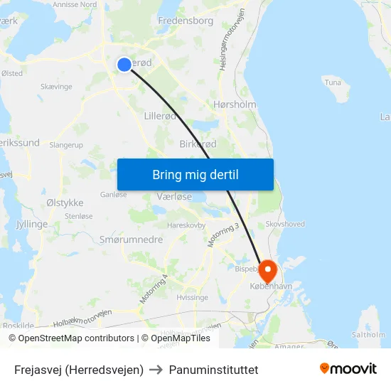 Frejasvej (Herredsvejen) to Panuminstituttet map