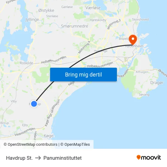 Havdrup St. to Panuminstituttet map