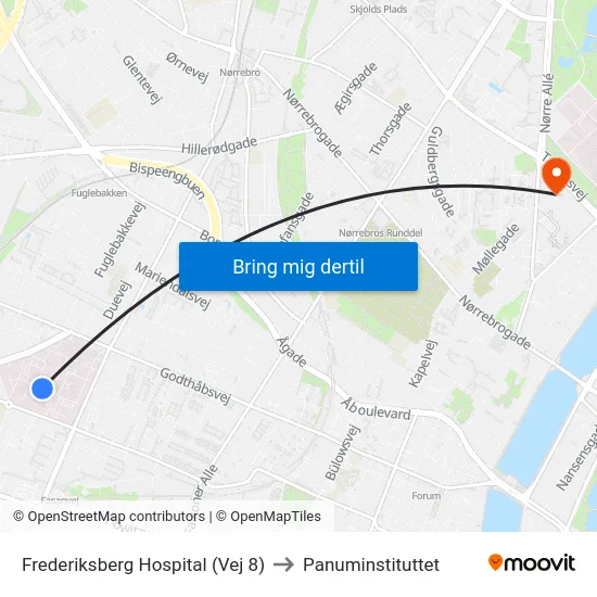 Frederiksberg Hospital (Vej 8) to Panuminstituttet map