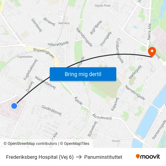 Frederiksberg Hospital (Vej 6) to Panuminstituttet map