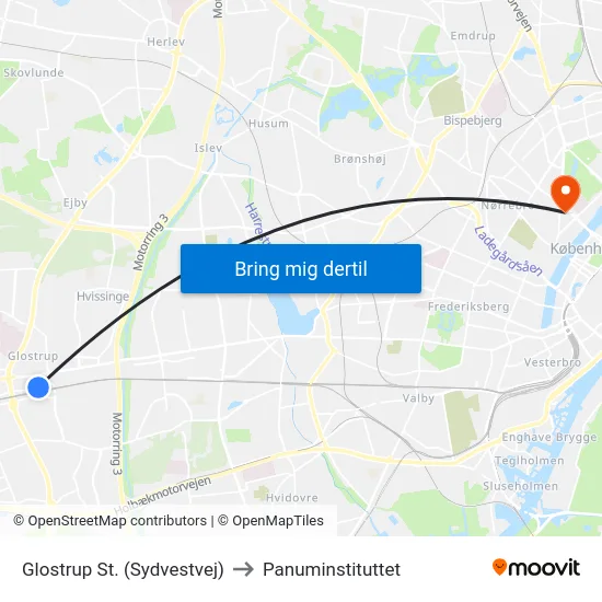 Glostrup St. (Sydvestvej) to Panuminstituttet map