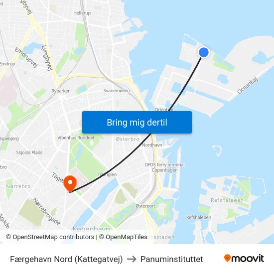 Færgehavn Nord (Kattegatvej) to Panuminstituttet map