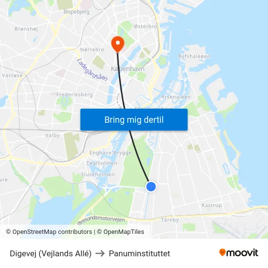 Digevej (Vejlands Allé) to Panuminstituttet map