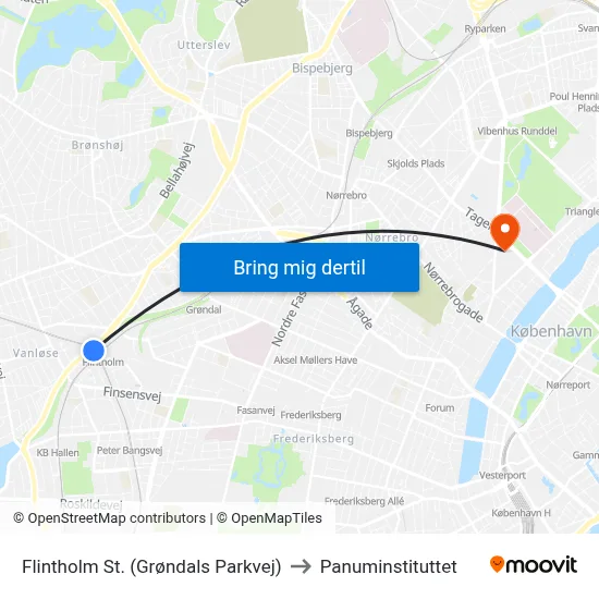 Flintholm St. (Grøndals Parkvej) to Panuminstituttet map