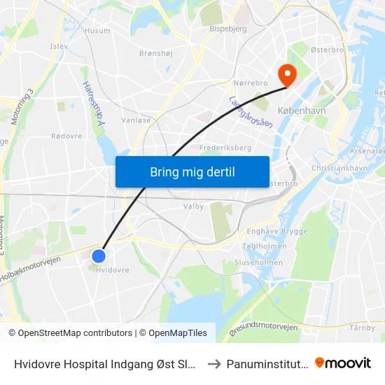 Hvidovre Hospital Indgang Øst Sløjfen to Panuminstituttet map