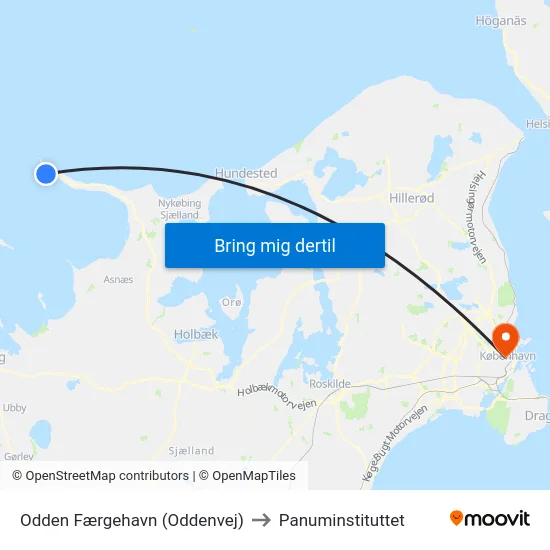 Odden Færgehavn (Oddenvej) to Panuminstituttet map