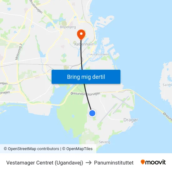 Vestamager Centret (Ugandavej) to Panuminstituttet map