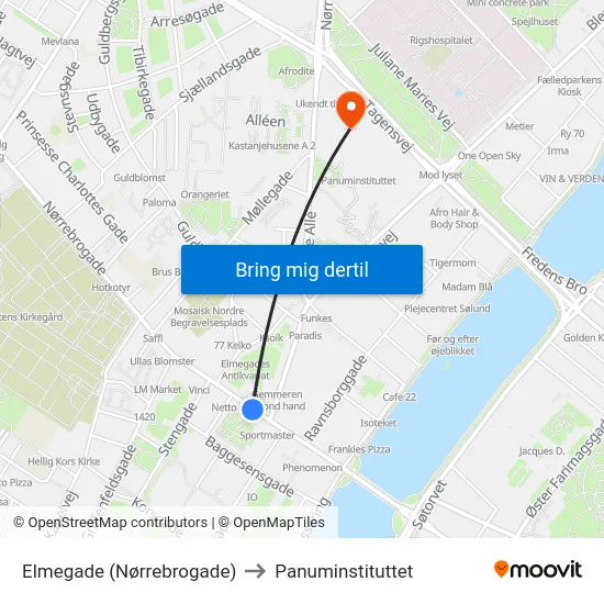 Elmegade (Nørrebrogade) to Panuminstituttet map