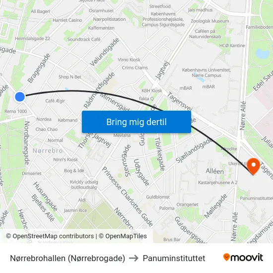 Nørrebrohallen (Nørrebrogade) to Panuminstituttet map