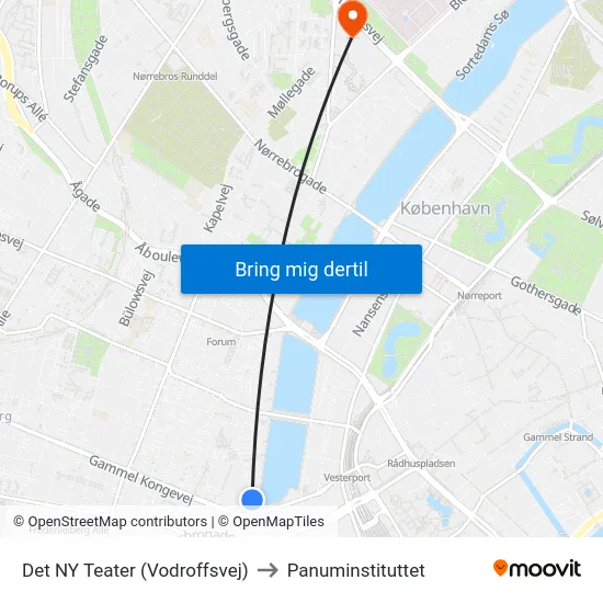 Det NY Teater (Vodroffsvej) to Panuminstituttet map