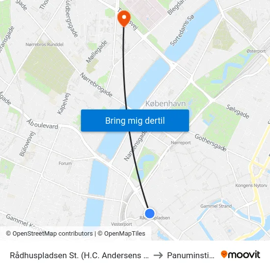 Rådhuspladsen St. (H.C. Andersens Boulevard) to Panuminstituttet map