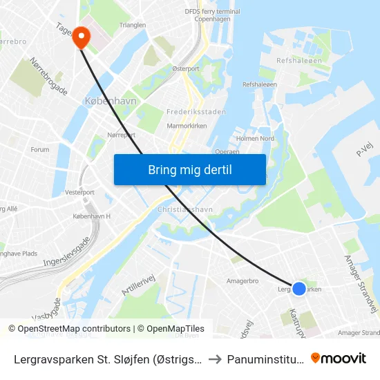 Lergravsparken St. Sløjfen (Østrigsgade) to Panuminstituttet map