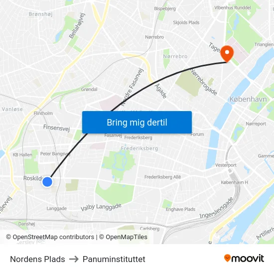 Nordens Plads to Panuminstituttet map