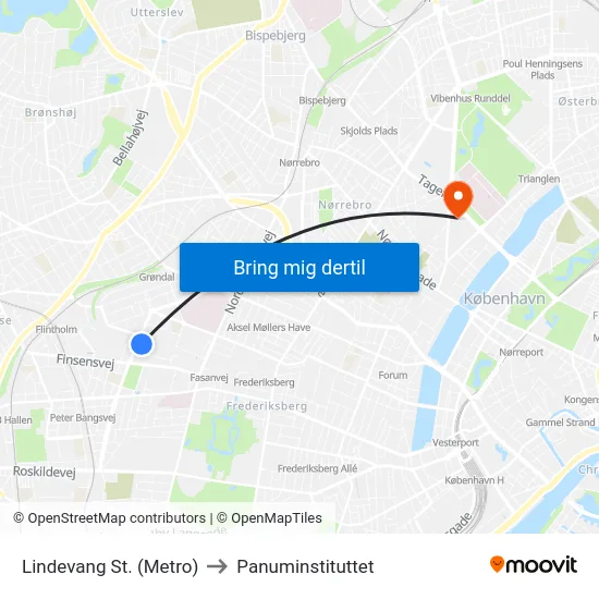Lindevang St. (Metro) to Panuminstituttet map