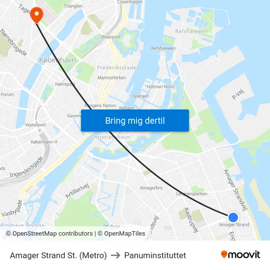 Amager Strand St. (Metro) to Panuminstituttet map