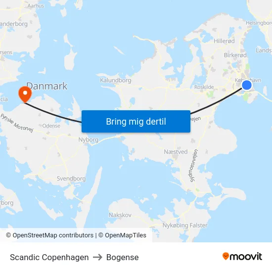 Scandic Copenhagen to Bogense map