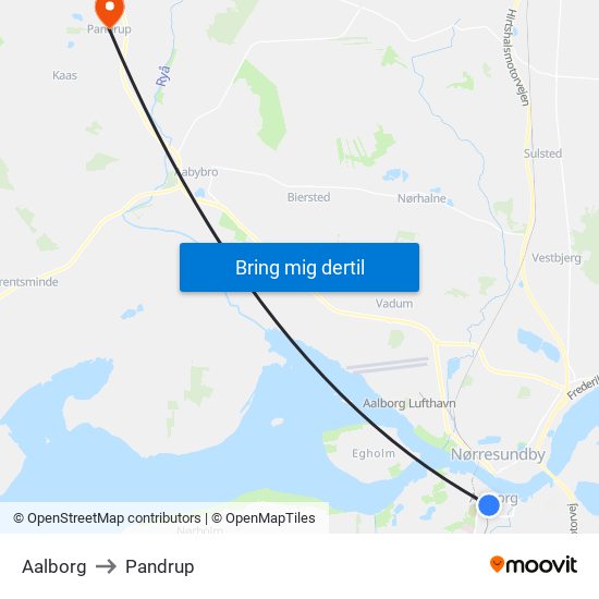 Aalborg to Pandrup map