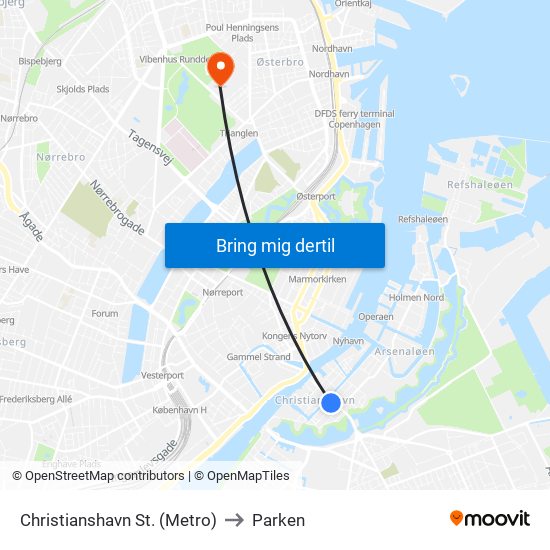 Christianshavn St. (Metro) to Parken map
