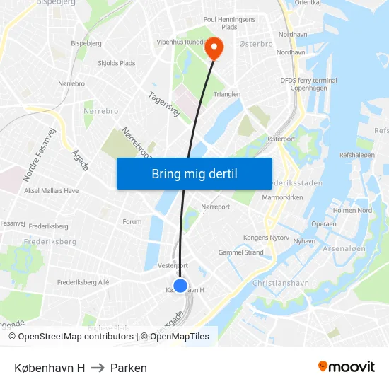 København H to Parken map