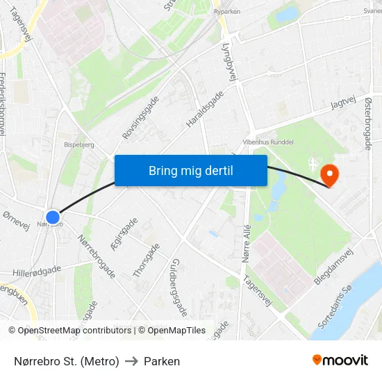 Nørrebro St. (Metro) to Parken map