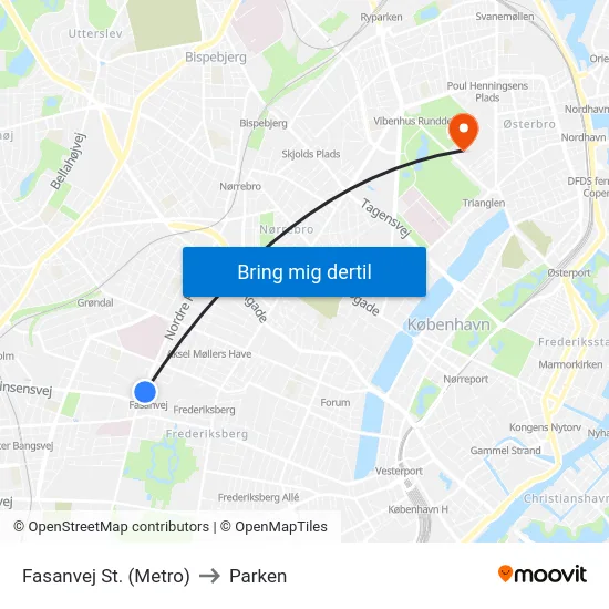 Fasanvej St. (Metro) to Parken map