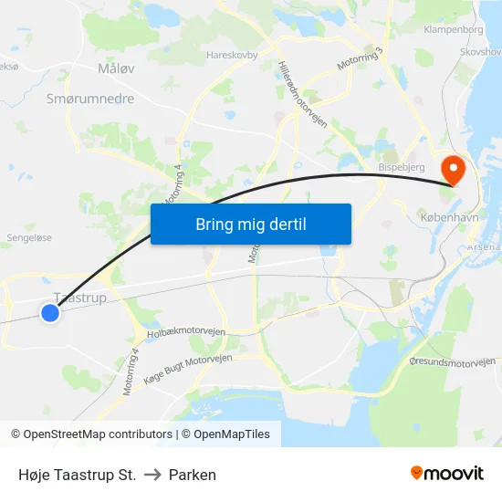 Høje Taastrup St. to Parken map