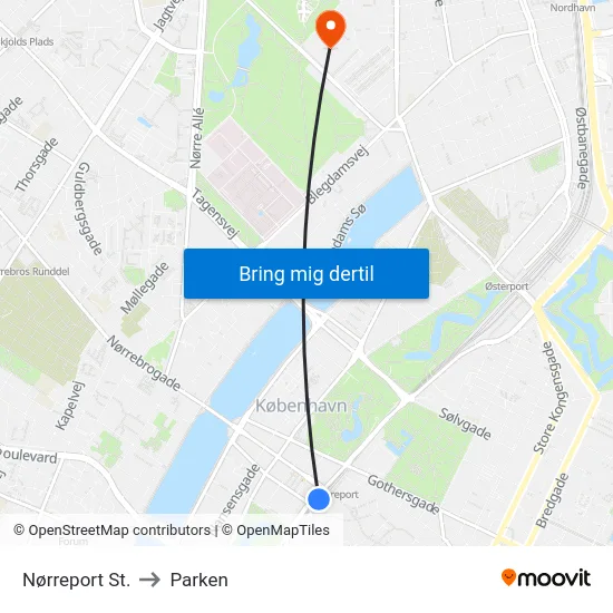 Nørreport St. to Parken map