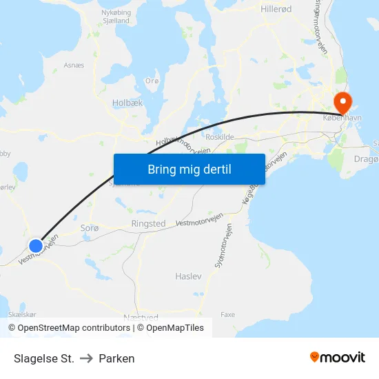 Slagelse St. to Parken map