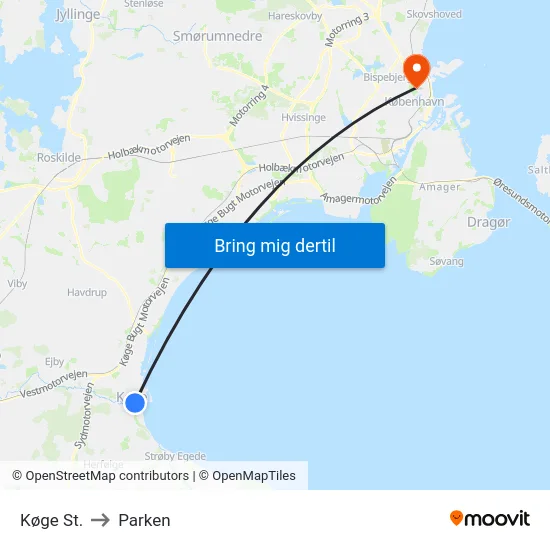 Køge St. to Parken map