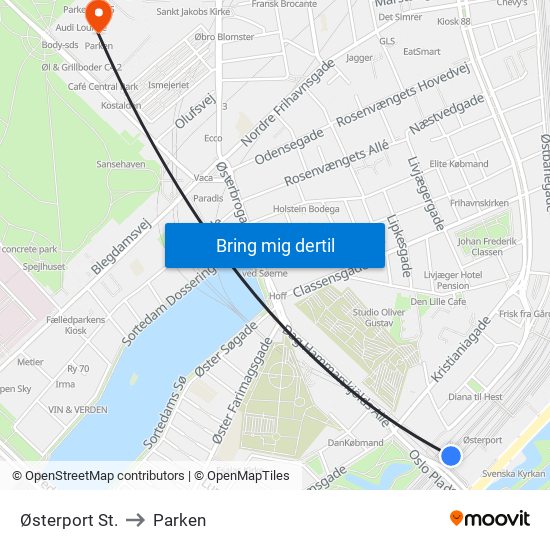 Østerport St. to Parken map