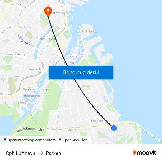 Cph Lufthavn to Parken map