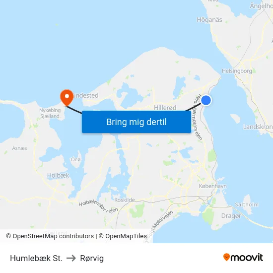Humlebæk St. to Rørvig map