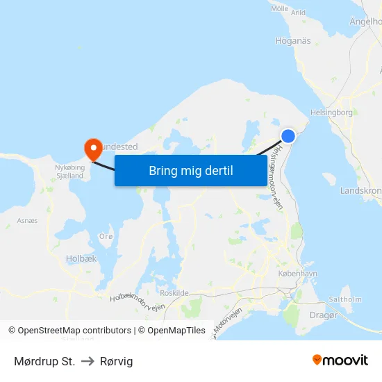 Mørdrup St. to Rørvig map