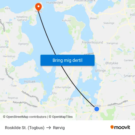 Roskilde St. (Togbus) to Rørvig map