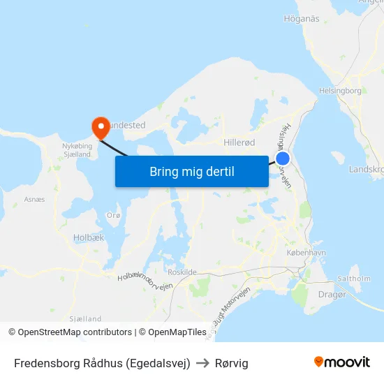 Fredensborg Rådhus (Egedalsvej) to Rørvig map