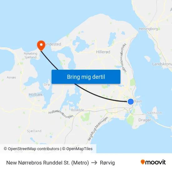 New Nørrebros Runddel St. (Metro) to Rørvig map