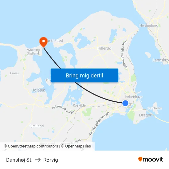Danshøj St. to Rørvig map
