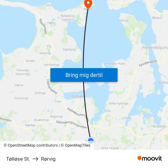 Tølløse St. to Rørvig map