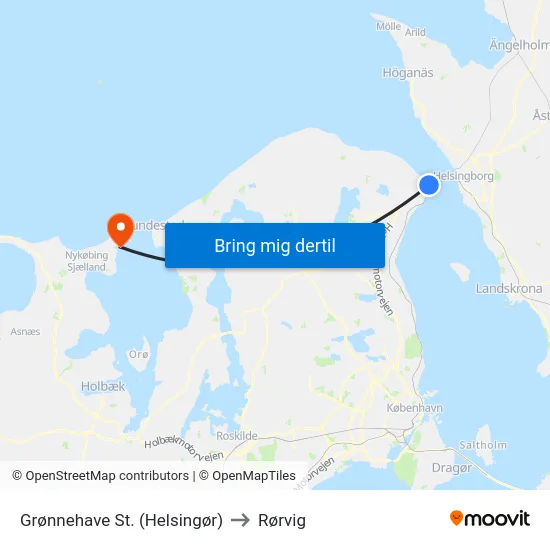 Grønnehave St. (Helsingør) to Rørvig map