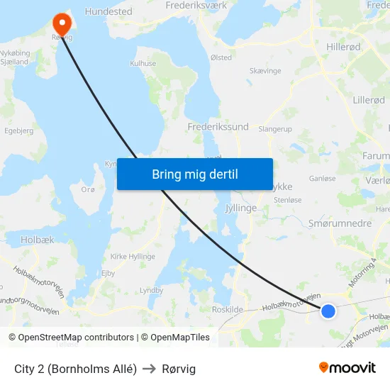 City 2 (Bornholms Allé) to Rørvig map