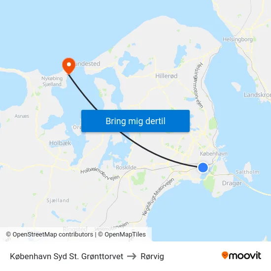 København Syd St. Grønttorvet to Rørvig map