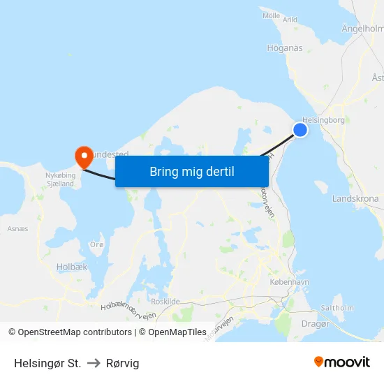 Helsingør St. to Rørvig map